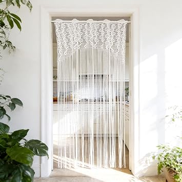 White Lace Leaf Pattern Door Sheer Curtains for Living Room Entry Door | 1 Panel Rod Pocket Decorative Privacy Hollow Lace Tassel Curtains for Cafe Balcony Window Doorway White, W39 L78 inch