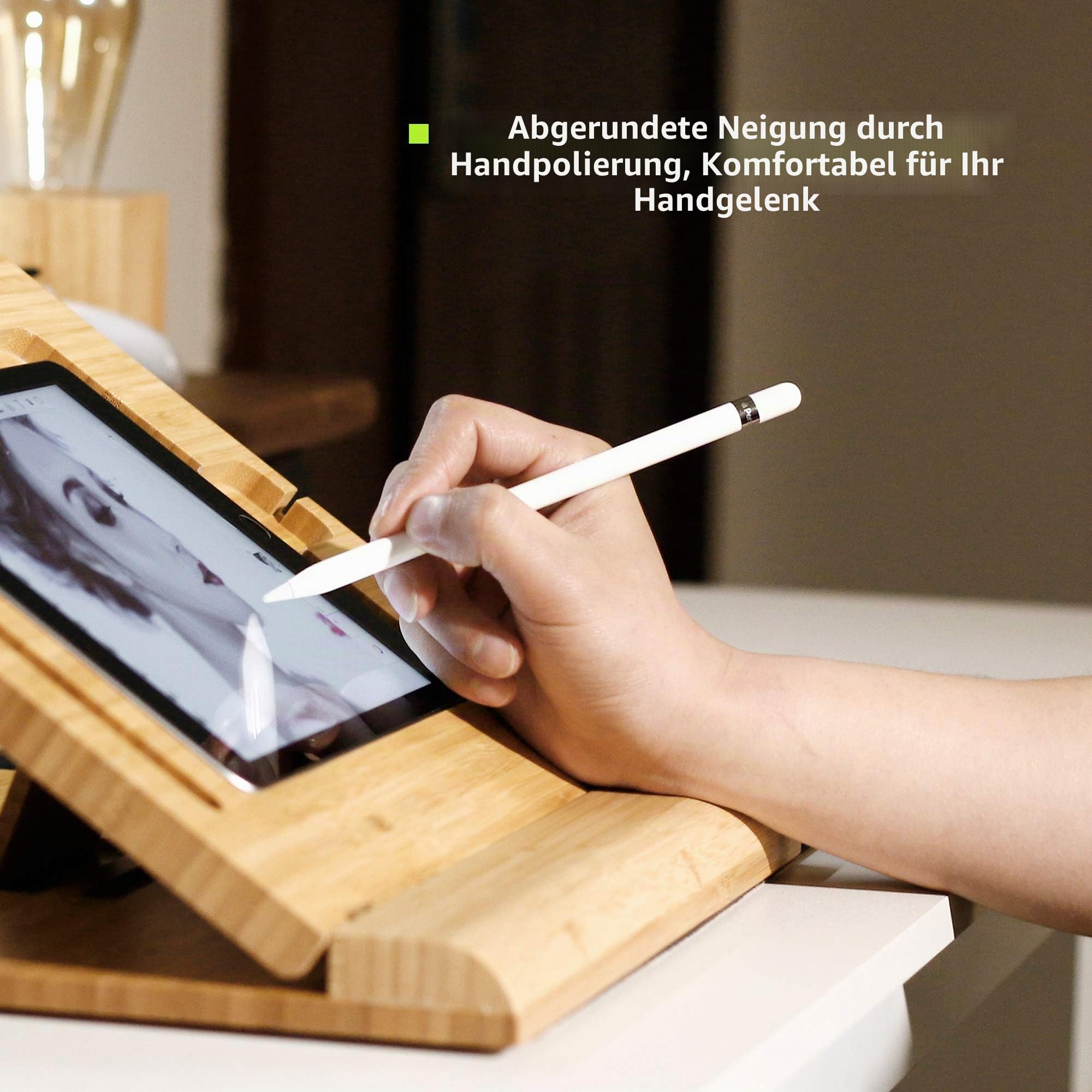 ELETIUO Tablet-Ständer, verstellbar, faltbar, mehrere Winkel, Bambusholz, Organizer, Schreibtischhalter für iPad, stabil zum Zeichnen, Ansehen, Tippen (unterstützt mehrere Geräte)