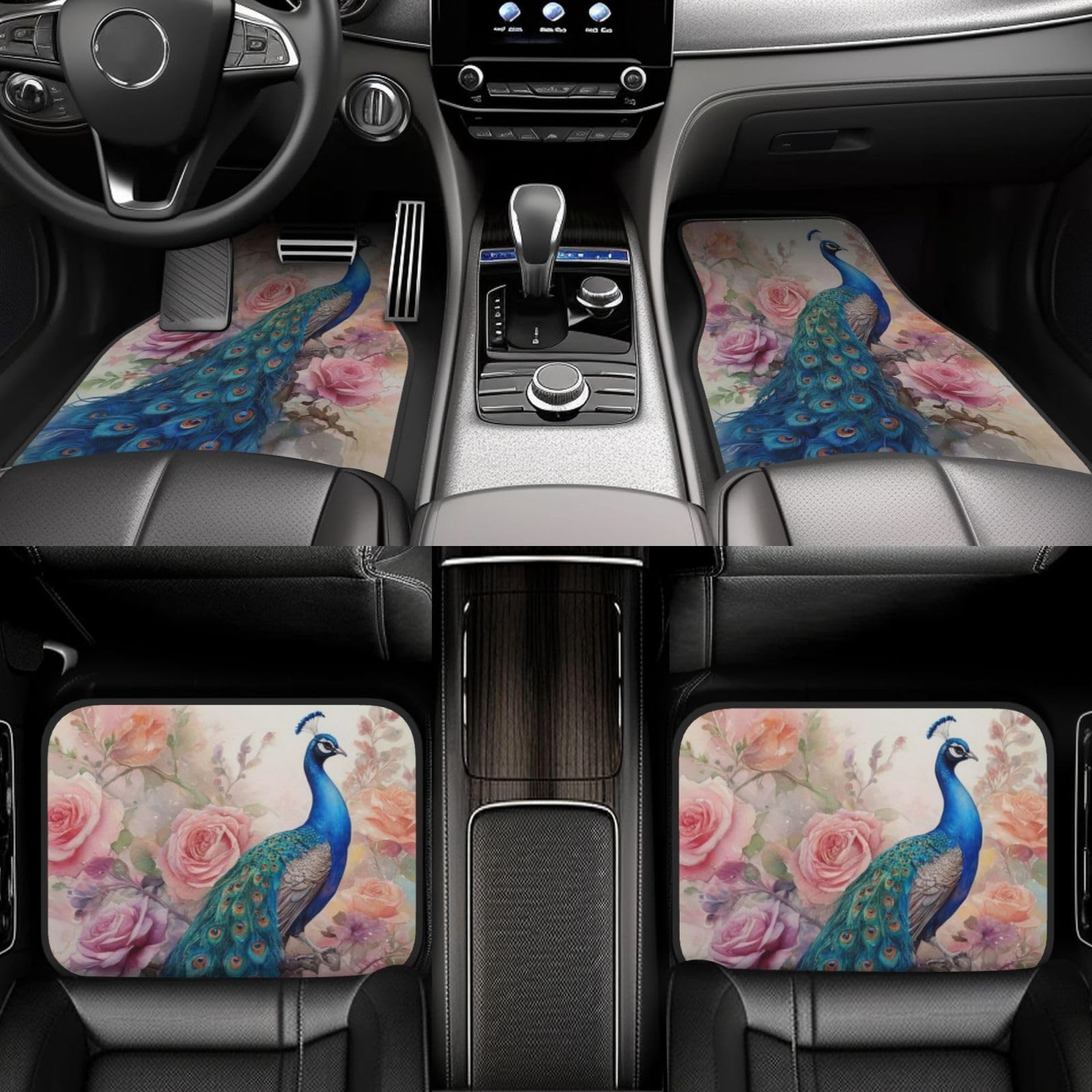 Peacock with Roses Universal Front Rear Car Floor Mats for Truck SUV Van Sedans Automotive Liners Decorative Mats — view 6