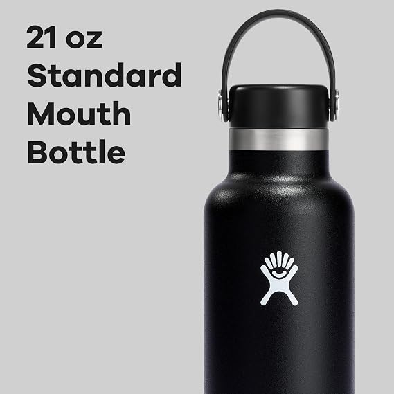 Black, 22 oz - Hydro Flask Double Wall Vacuum Insulated Stainless Steel Leak Proof Sports Water Bottle, Standard Mouth with BPA Free Flex Cap