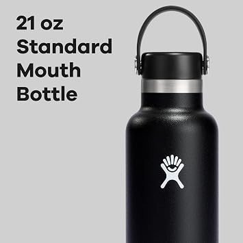 Black, 22 oz - Hydro Flask Double Wall Vacuum Insulated Stainless Steel Leak Proof Sports Water Bottle, Standard Mouth with BPA Free Flex Cap