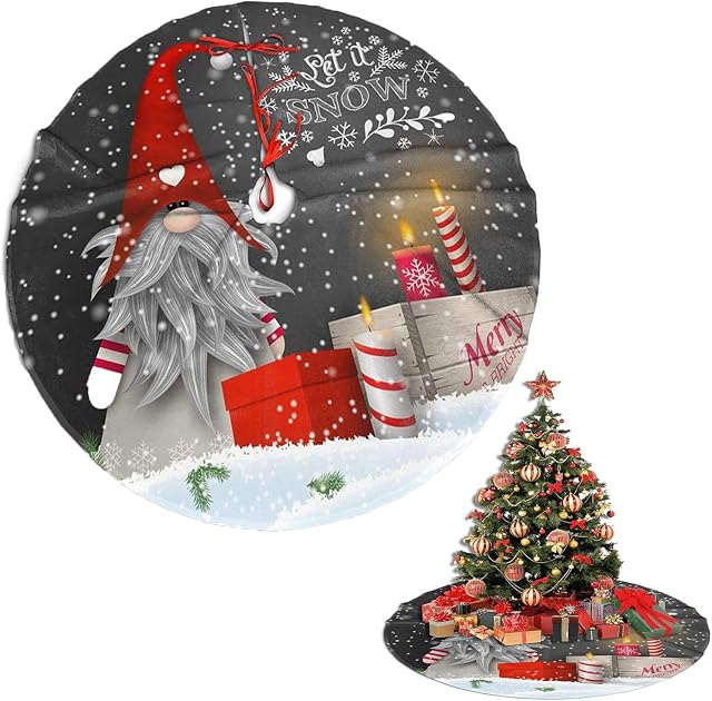 Large Christmas Tree Skirt, 48 Inch Red Christmas Tree Skirt with Snowflake and Snow, Xmas Tree Skirt Christmas Tree Mat for Indoor Holiday Party Christmas Tree Decoration (48Inch/122cm)