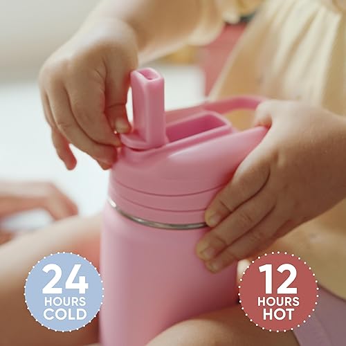 Miniatura 6 de Hydrapeak Mini botella de agua de 14 onzas con tapa con popote, botella de agua aislada de doble pared de acero inoxidable  Botella de agua a prueba