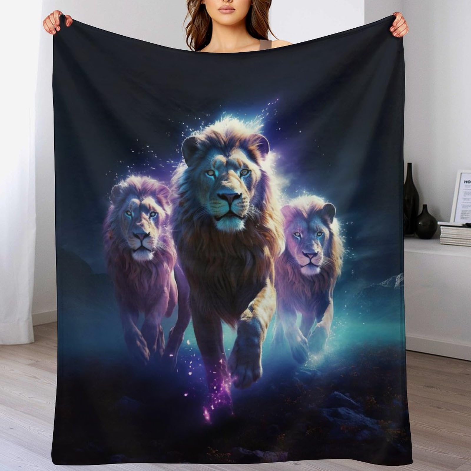 Couverture lion flannel anti-froid pour grand canapé et lit