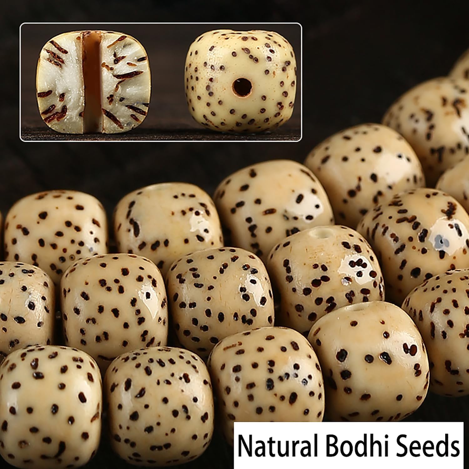 108 Beads Natural Aged Star Moon Bodhi Seed Mala Bracelet, Meditation Mala Beads for Yoga Zen Jewelry