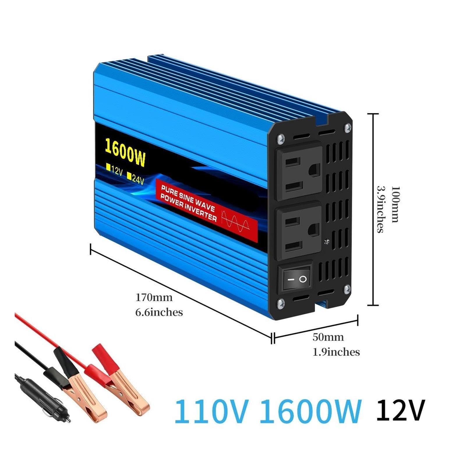 Falownik, Falownik sinusoidalny o mocy 1600 W, podwójne wejście 12 V/24 V do użytku samochodowego i domowego(12V 1600W)