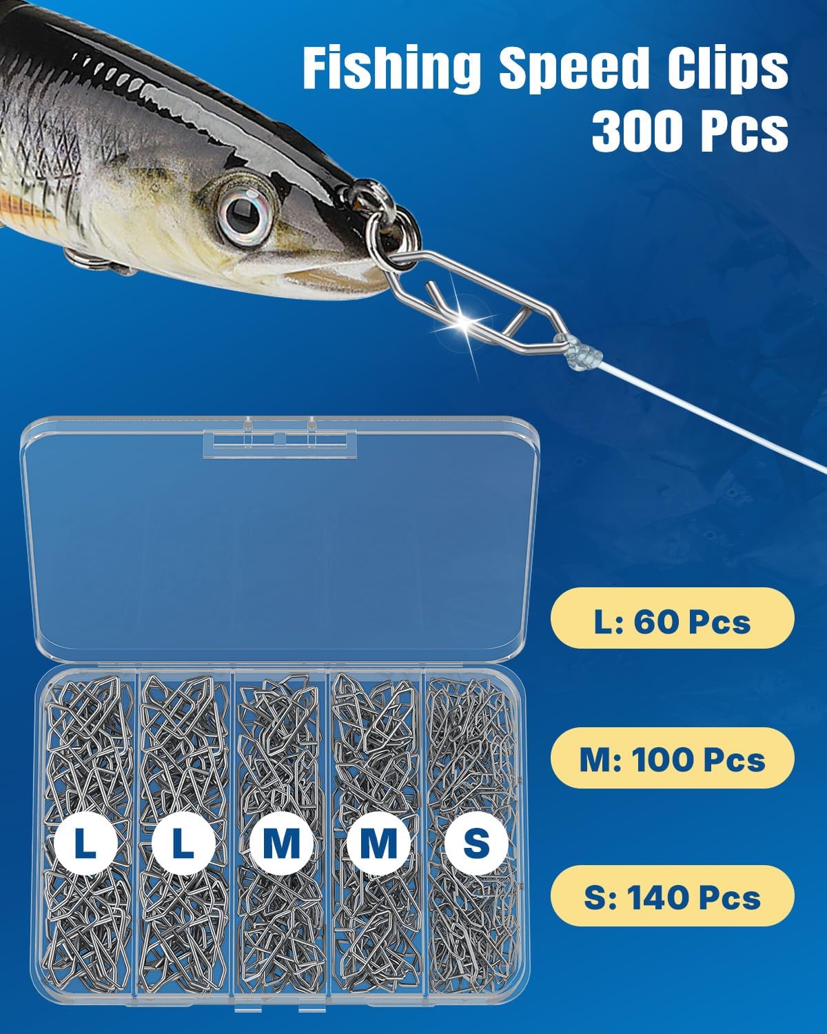 Pawfly 300 Pcs Fishing Power Speed Clips, Fishing Speed Clips for Fishing Lure Quick Change, High Strength Stainless Steel Fishing Clip, Saltwater Freshwater Lure Connector Tackle,Topwater Speed Clip - Image 2