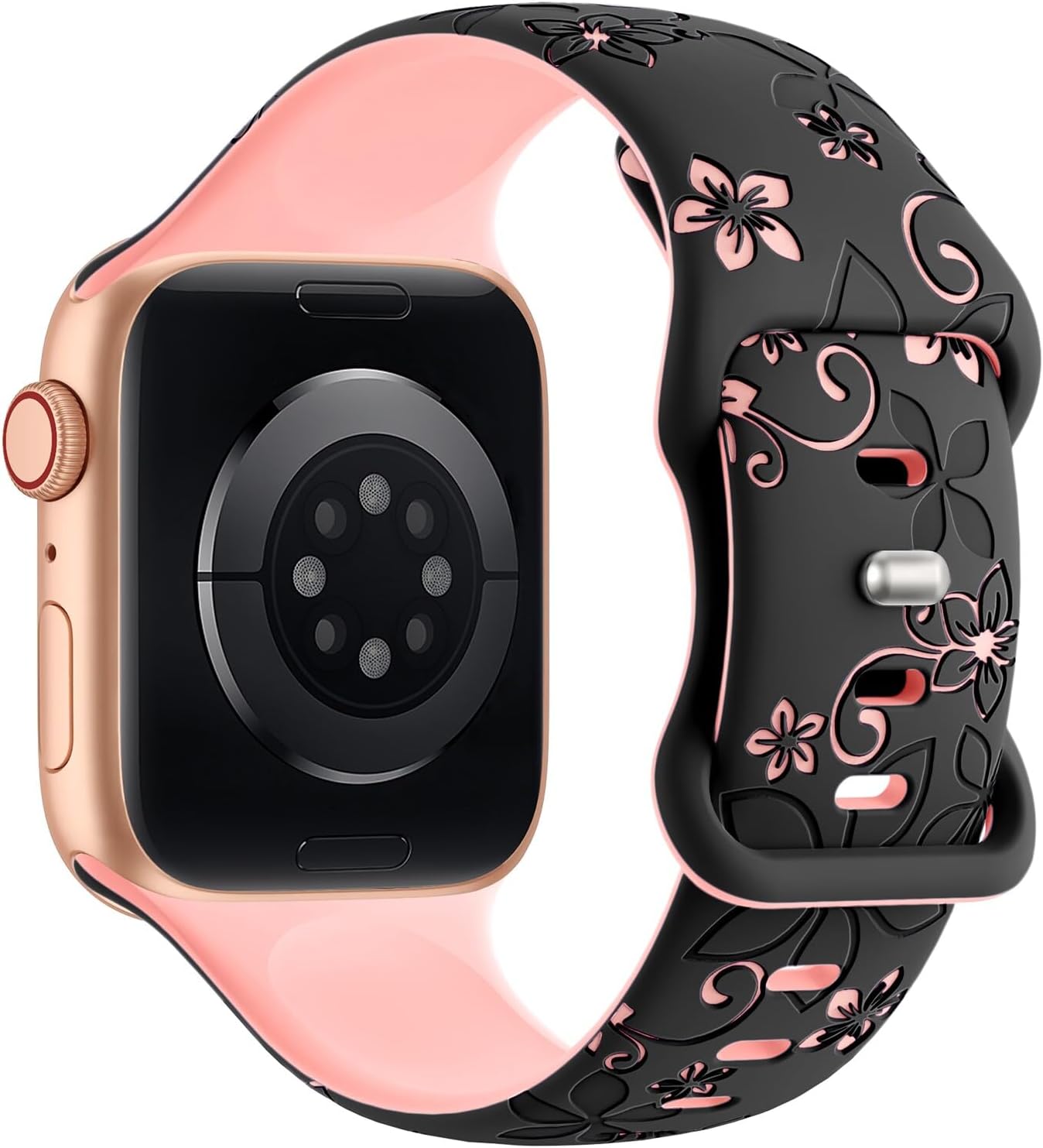 Floral Engraved Strap Compatible with Apple Watch Straps 38mm 40mm 41mm 42mm 44mm 45mm 46mm 49mm for Women,Cute Flower Band Soft Silicone Sport Strap for iWatch Series 11 10 9 8 7 6 5 4 3 2 1 SE Ultra