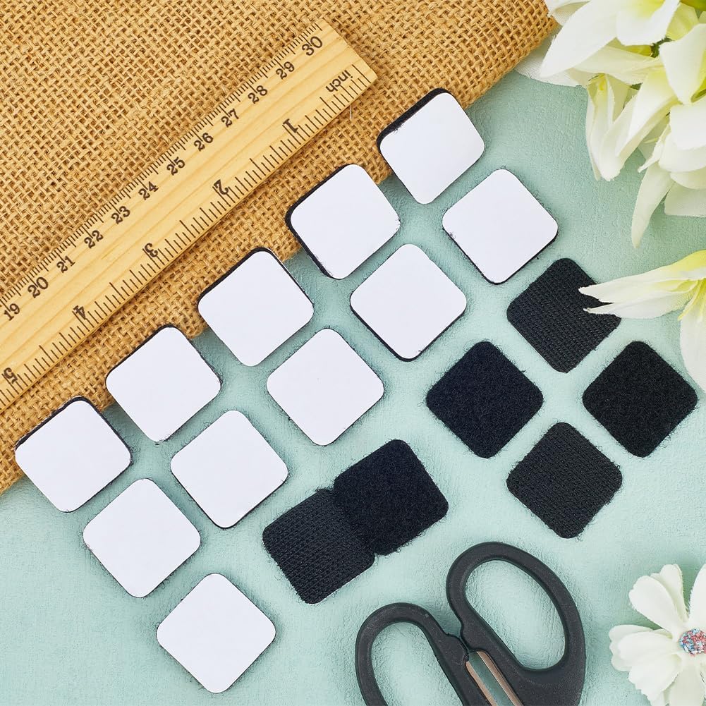 40Pcs Adhesive Hook and Loop Patches Command Hook and Loop Strips 1 x 1 Inch Black Square Heavy Duty Nylon Polyester Interlocking Hanging Small Grip Tapes for Indoor Wall Door Sewing Crafting