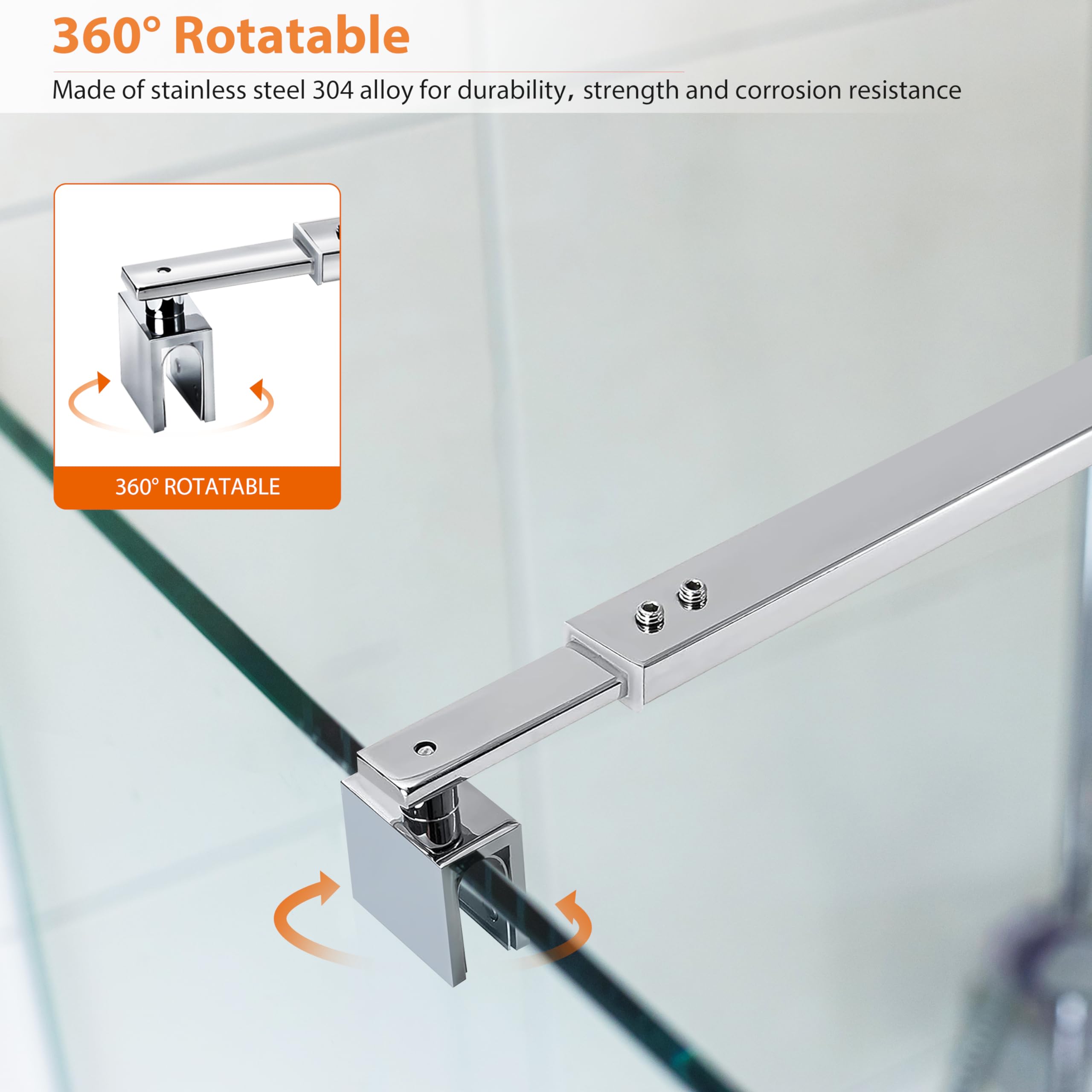 Solid Brass Wall To Glass Support Bar For 8-12mm Thick Tempered Glass Door Connector - View #10