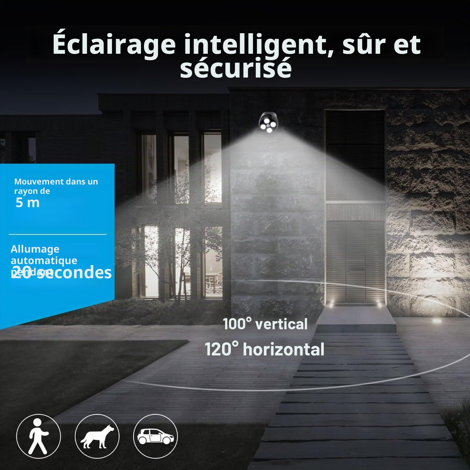 NICREW Lampe extérieure avec capteur de mouvement Imperméable à l'eau, Projecteur LED avec capteur sans fil, Lumière extérieure de Sécurité pour escalier, couloir, jardin, terrasse (Lot de 2)