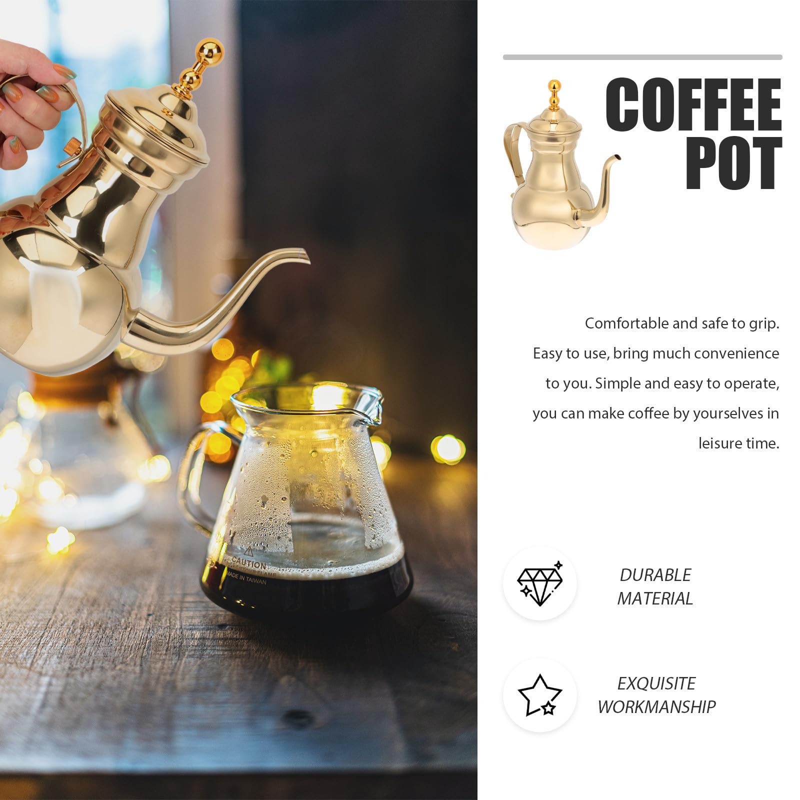Pentola Stile Medio Oriente per Caffè in Acciaio Inossidabile Filtro Integrato e Beccuccio lungo Anti-scald per Ufficio e Caffetteria