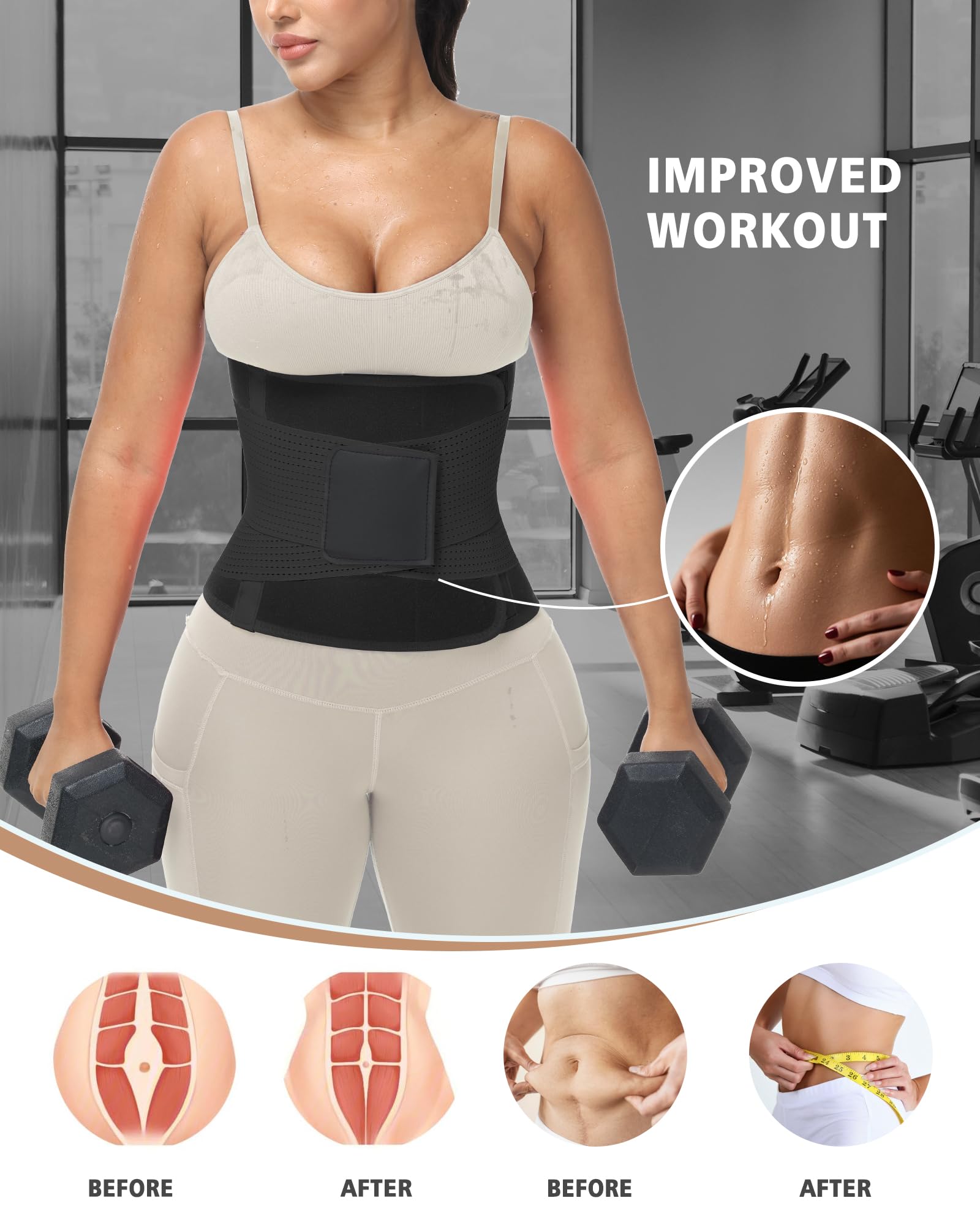 Ceinture d'entraînement pour femme et homme Ceinture abdominale Contrôle du ventre Ceinture d'entraînement Ceinture de sudation Sport Sauna Suit
