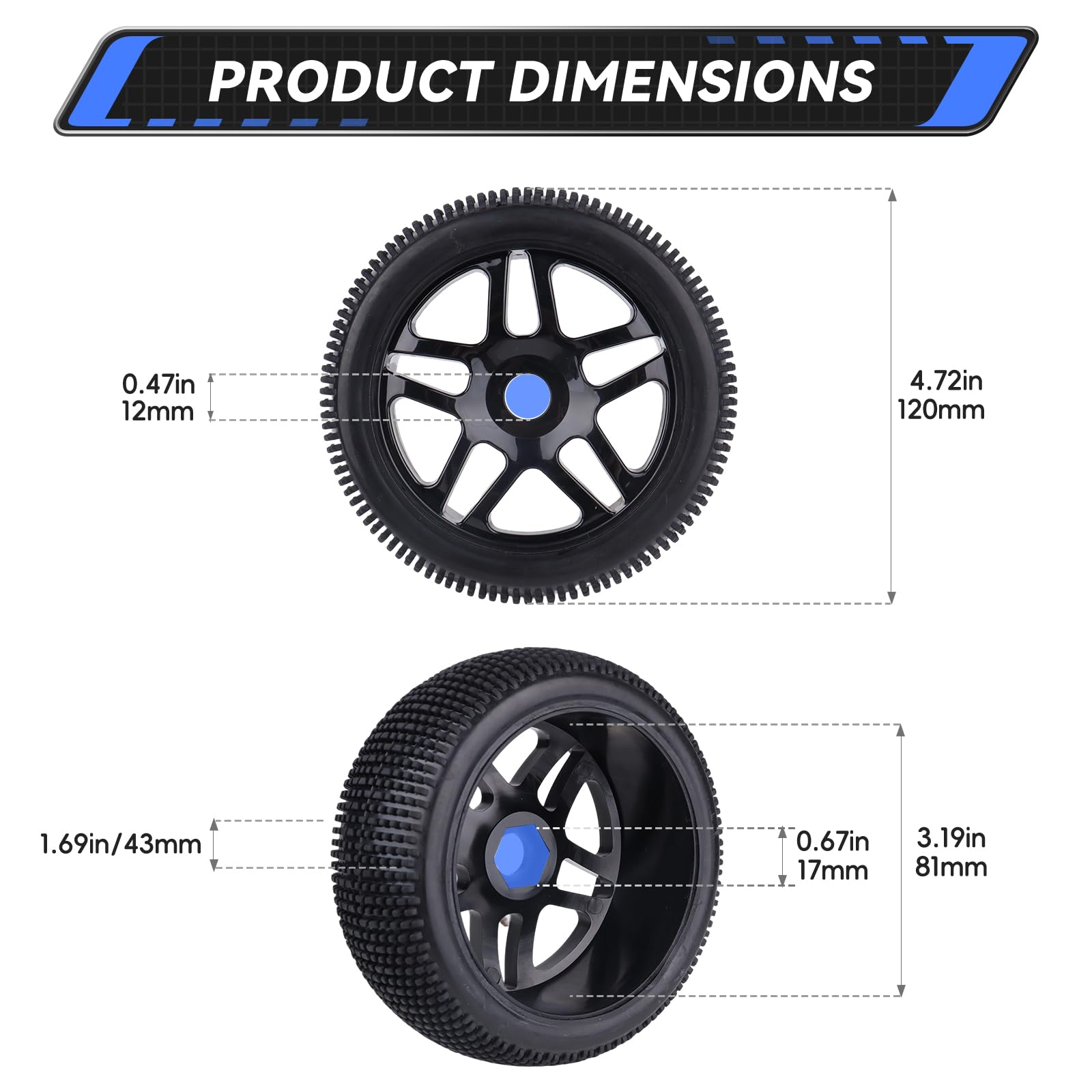 Llantas y ruedas prepegadas para Buggy 1/8 RC Buggy 17 mm cubos hexagonales de espuma para Arrma Typhon Redcat Team Losi VRX HPI Kyosho HSP Hobao Off Road, juego de 4