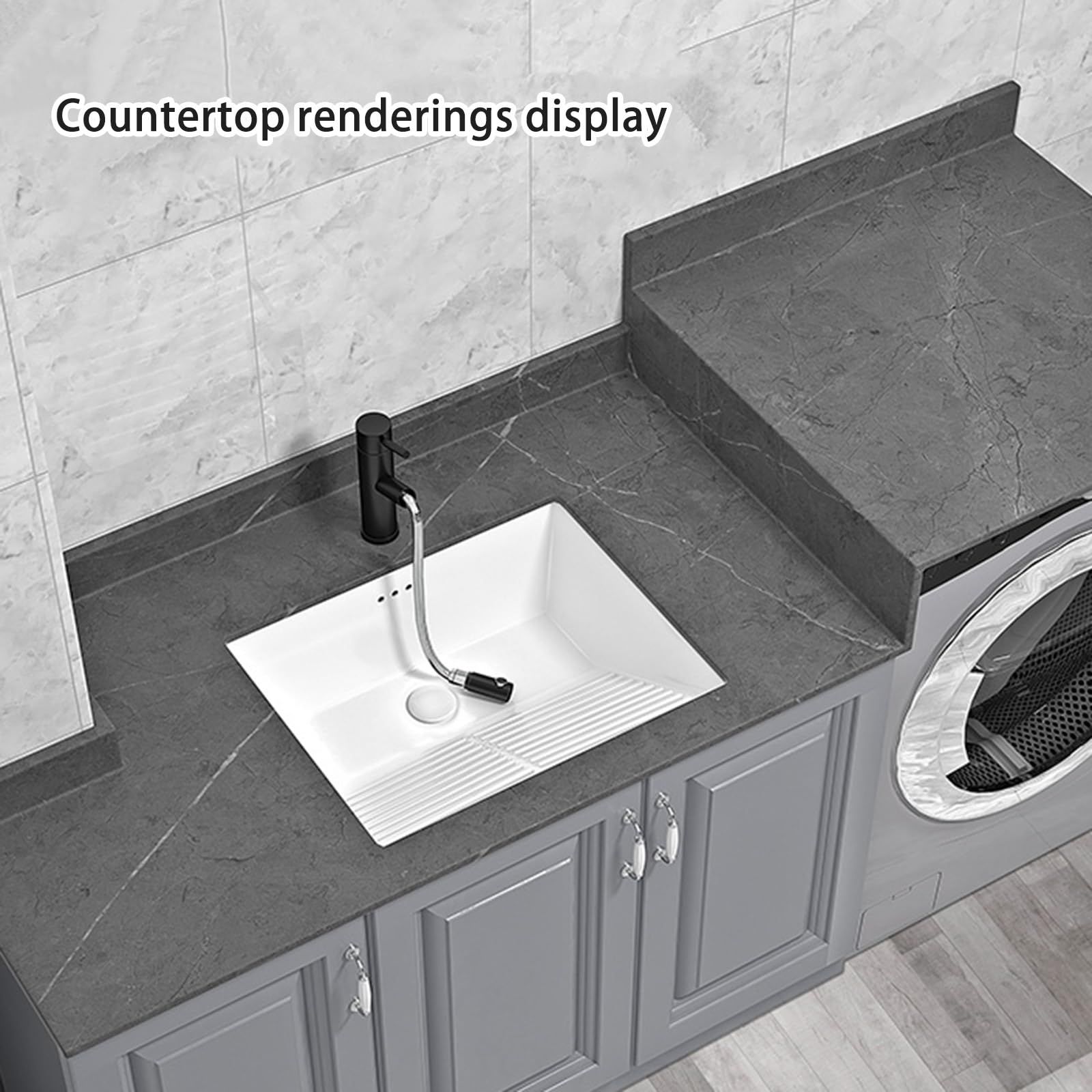 Fregadero de cerámica para baño con lavabo, lavadero de porcelana y fregadero de baño con desbordamiento y escurridor