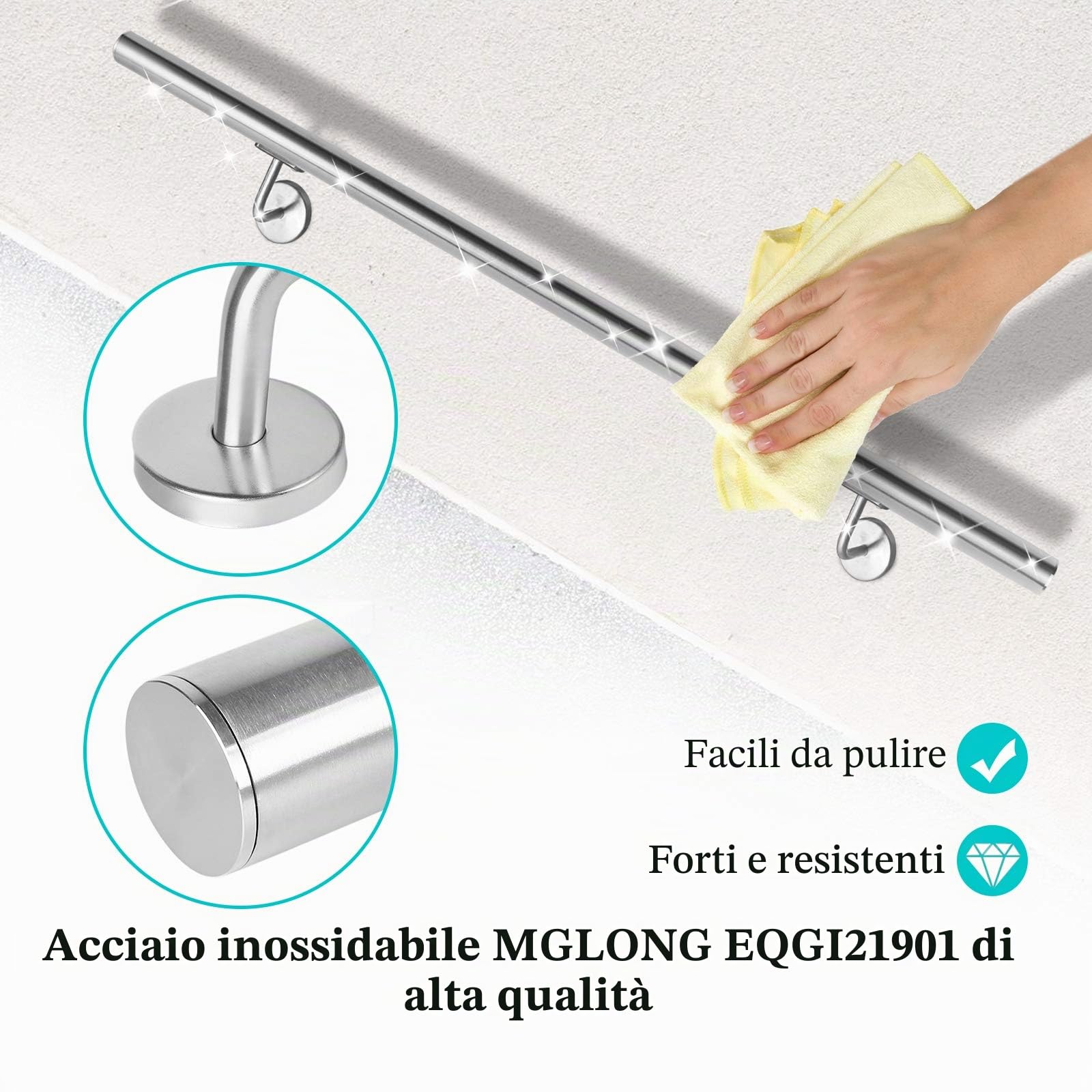 YRHome Corrimano in Acciaio Inox, 60 cm, Ringhiera per Scale, Ø 40 mm, da Parete, in Acciaio Inox Spazzolato, per Balcone, Seno, Scale Interne ed Esterne