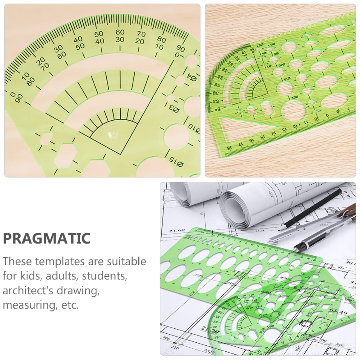 Gatuida Set 11 Pezzi Righelli Geometrici in Plastica Traslucida Stencil di Misurazione per Disegno Tecnico Scolastico e Progettazione Architettonica
