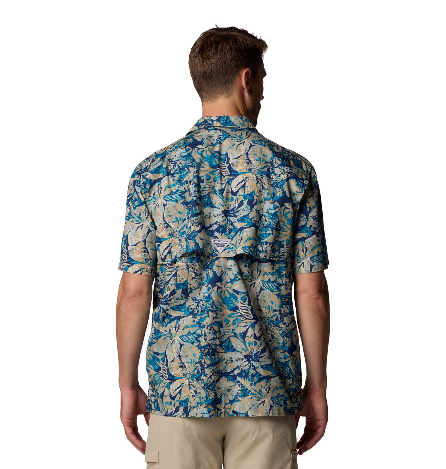 Columbia Men's PFG Trollers Best Short Sleeve Fishing Shirt, Blue Echo Wild Caught, Large