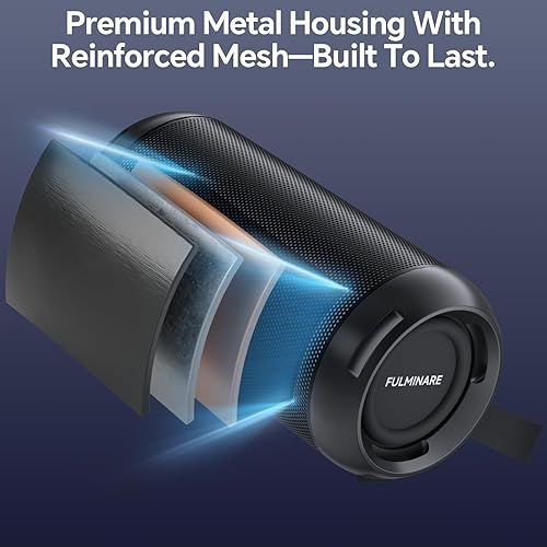 Miniatura 9 de FULMINARE Altavoz Bluetooth portátil con sonido HD de 26 W, altavoces Bluetooth inalámbrico 6.0, tarjeta AUX y TF y entrada USB, luces LED, IPX5