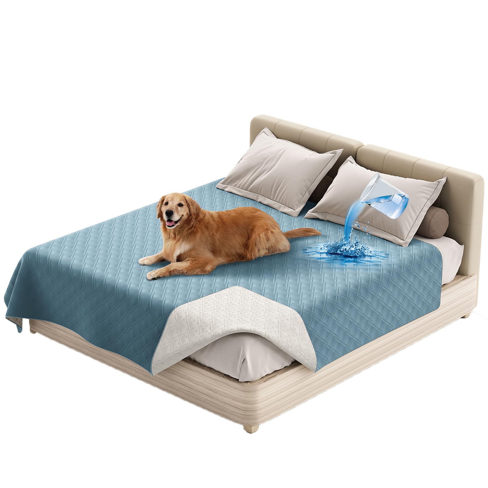 Couverture Imperméable pour Animal De Compagnie Couvre-lit Housse De Canapé Lavable pour Animal De Compagnie, Tapis De Protection pour Meubles (208 x 259 cm/82 x 102 in,Gris Bleu)