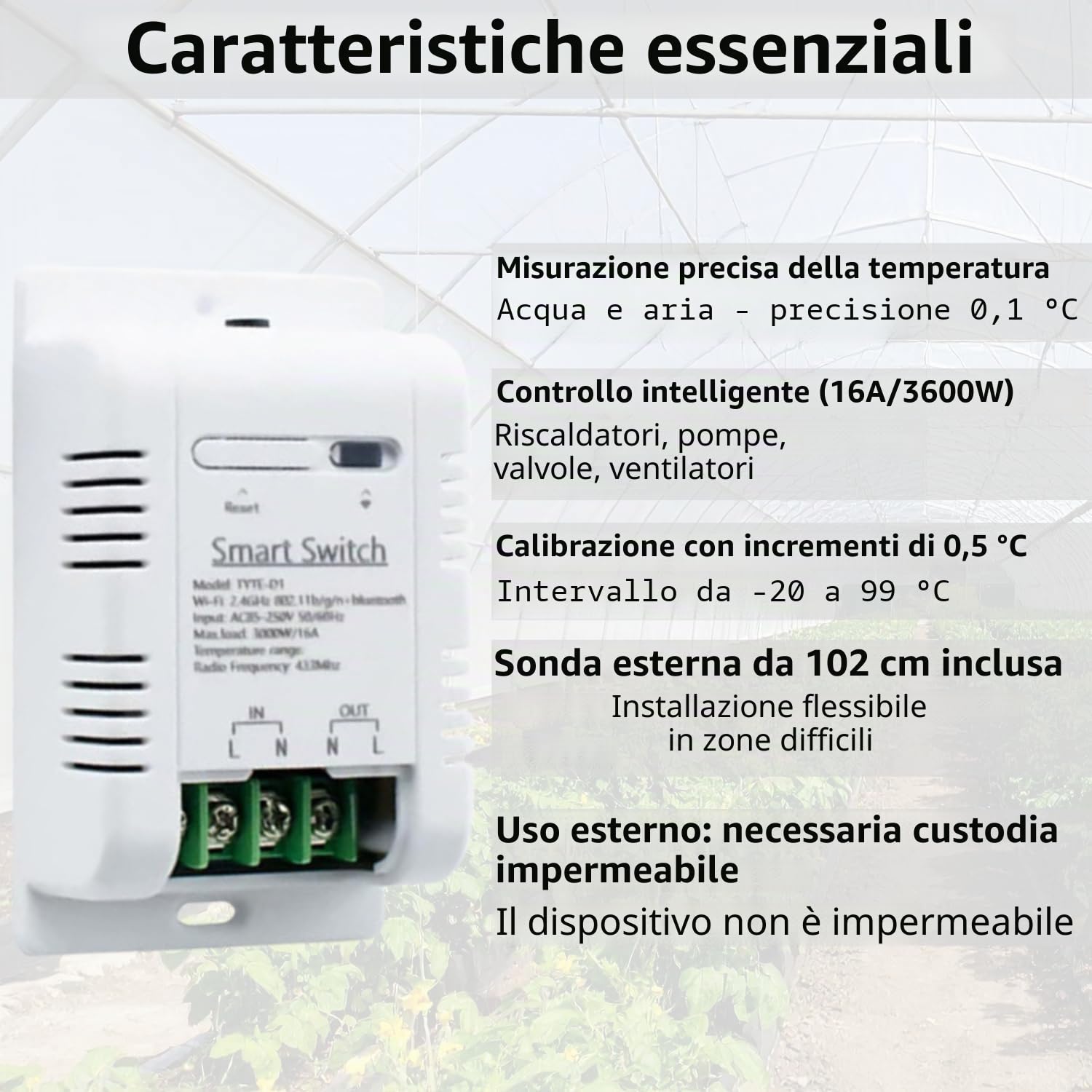 Sone Smart One Relè Termostato WiFi 16A Tuya Sonda 102 cm | 85-250v ac, riscaldamento pompa scaldabagno, 3600w, rf433, 2,4ghz