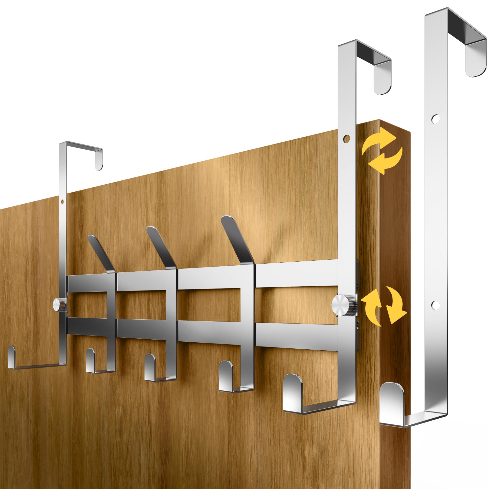 4smile Türgarderobe zum Einhängen – Silberne Türhaken aus Edelstahl für 36/41/46 mm Türen – Türhakenleiste Haken Zum Einhängen Ohne Bohren, Für Jacken, Kleidung & Taschen