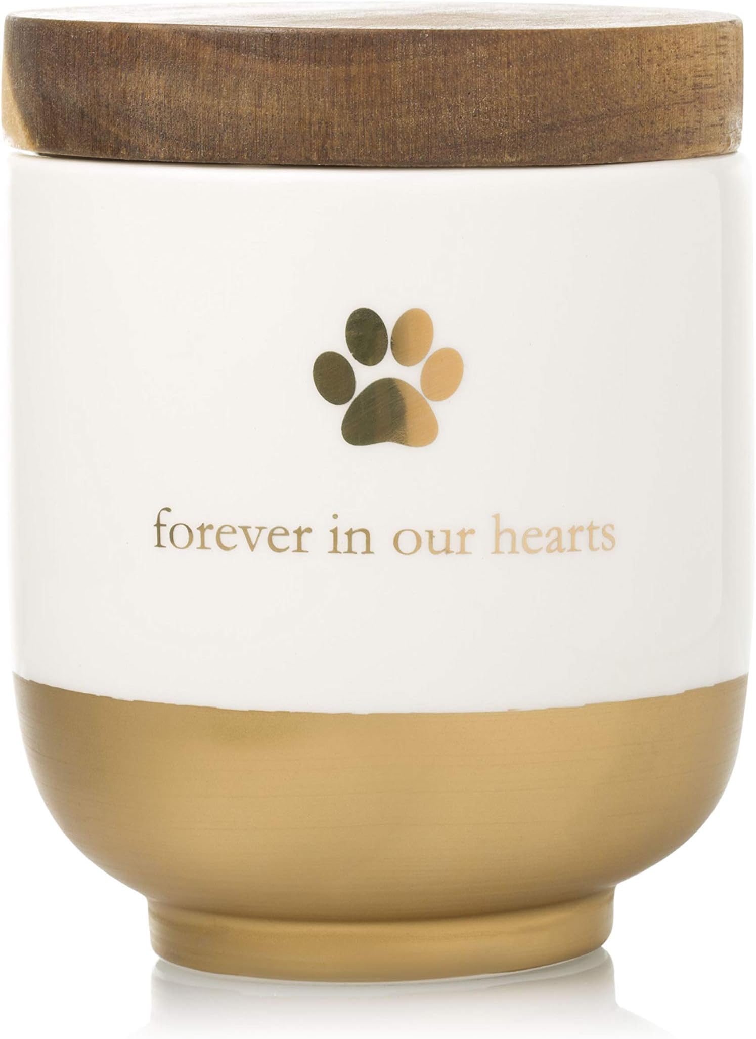 Pet Ceramic Forever in Our Hearts Urn, Pet Memorial, Dog Or Cat Keepsake Urn, Rainbow Bridge, Gold