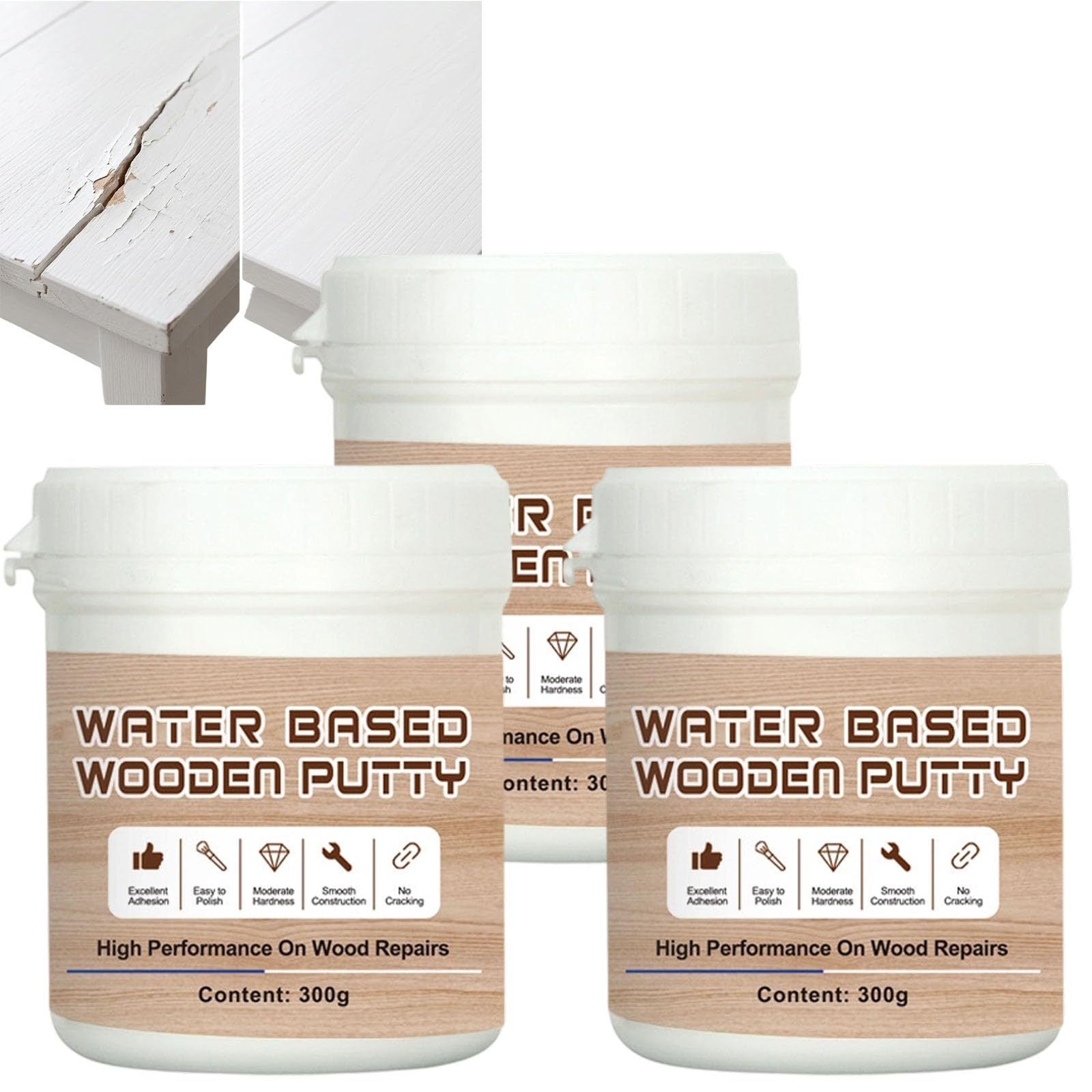 Mastic bois blanc à base d'eau pour réparer meubles et fissures (3Pcs)