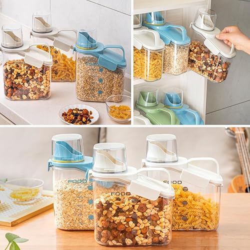 Miniatura 3 de 3 recipientes de cereales de almacenamiento de 51 fl oz1.5 L, compactos, transparentes, con boquilla de vertido, taza medidora para arroz, frutos