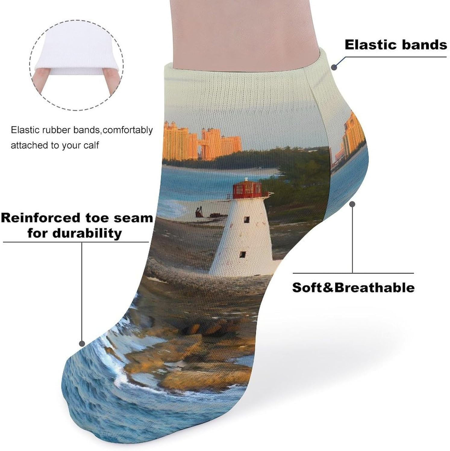 Bahamas Lighthouse Caribbean No Show Ankle Socks Low Cut Non Slip Flat Boat Line 5 Pairs Set