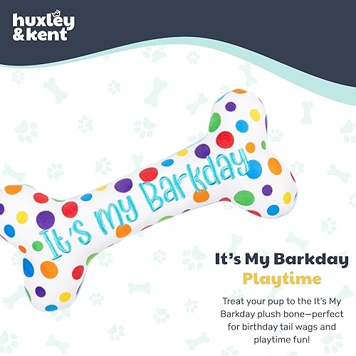 Miniatura 2 de Huxley & Kent H&K Squeaky para perros - It's My Barkday Bone (pequeño) - Juguete divertido de cumpleaños para perros - Juguete de felpa para perros