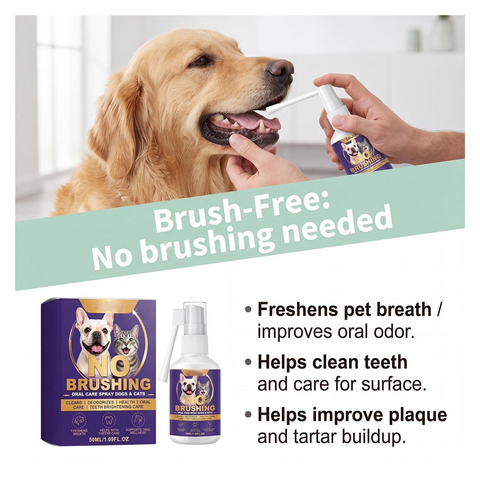 50 ml Zahnreinigungsspray for Hunde und Katzen, frische und sanfte Pflege for den Mund Ihres Haustiers(2pcs)