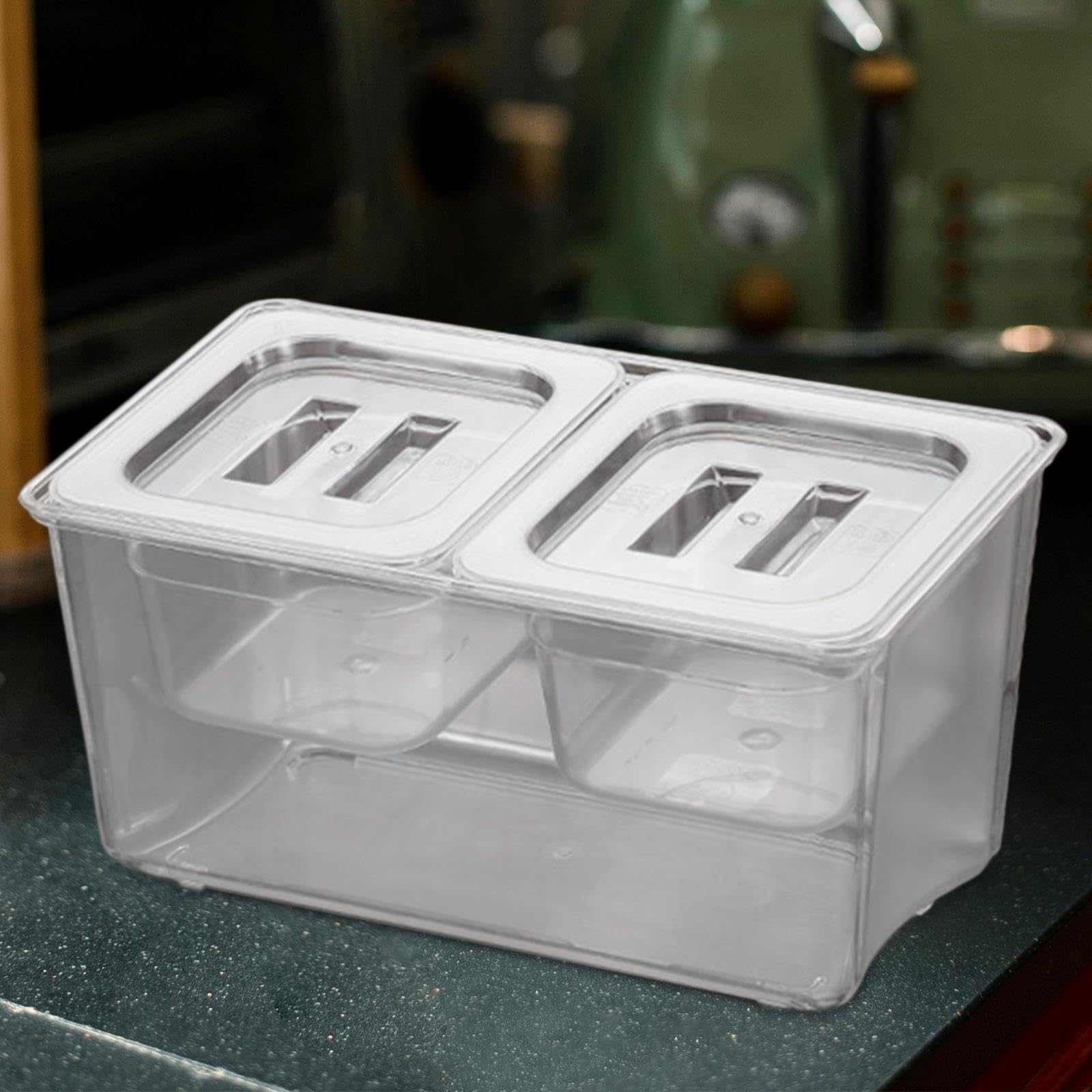 perfk Contenitore per condimenti refrigerati per Piccoli ingredienti Contenitori Rimovibili Scatola per condimenti visibile per Negozio di tè al Latte, 2 Scomparti