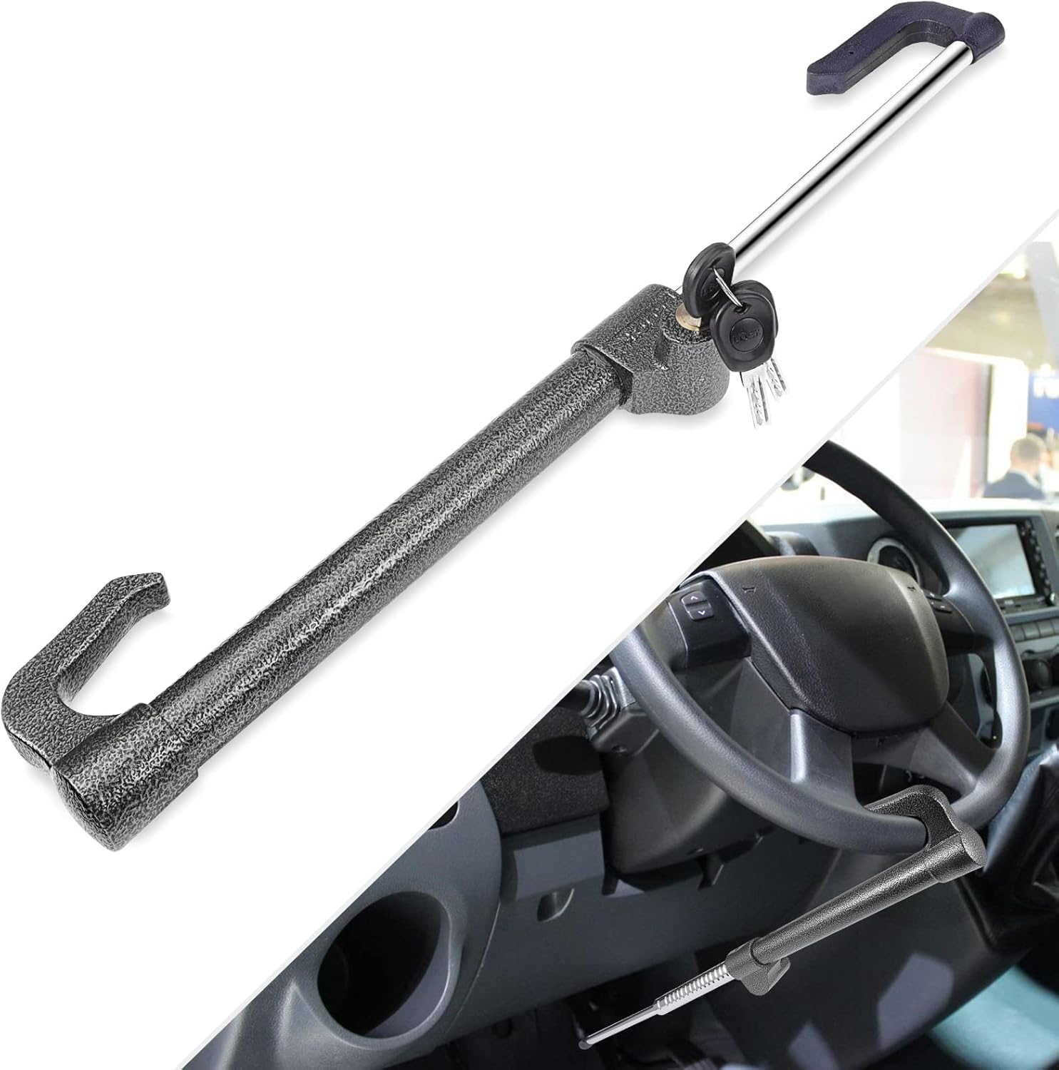Steering Wheel Brake Lock with 3 Keys Universal AntiTheft Security Pedal Lock,Telescopic