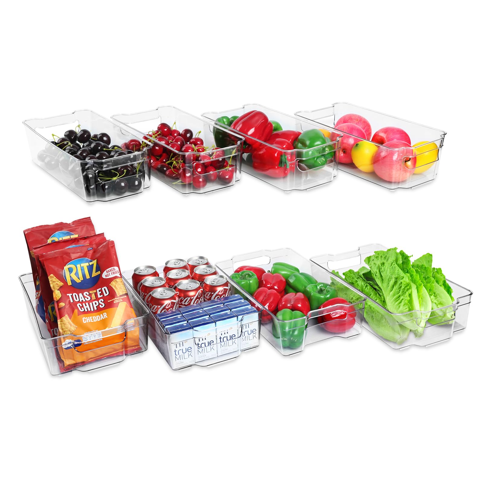 Fridge Organizer Bins Set of 8, Refrigerator Organizing Bins with Two Sizes, Home Kitchen Pantry Organizers and Storage Containers, Stackable Clear Plastic Storage Bin