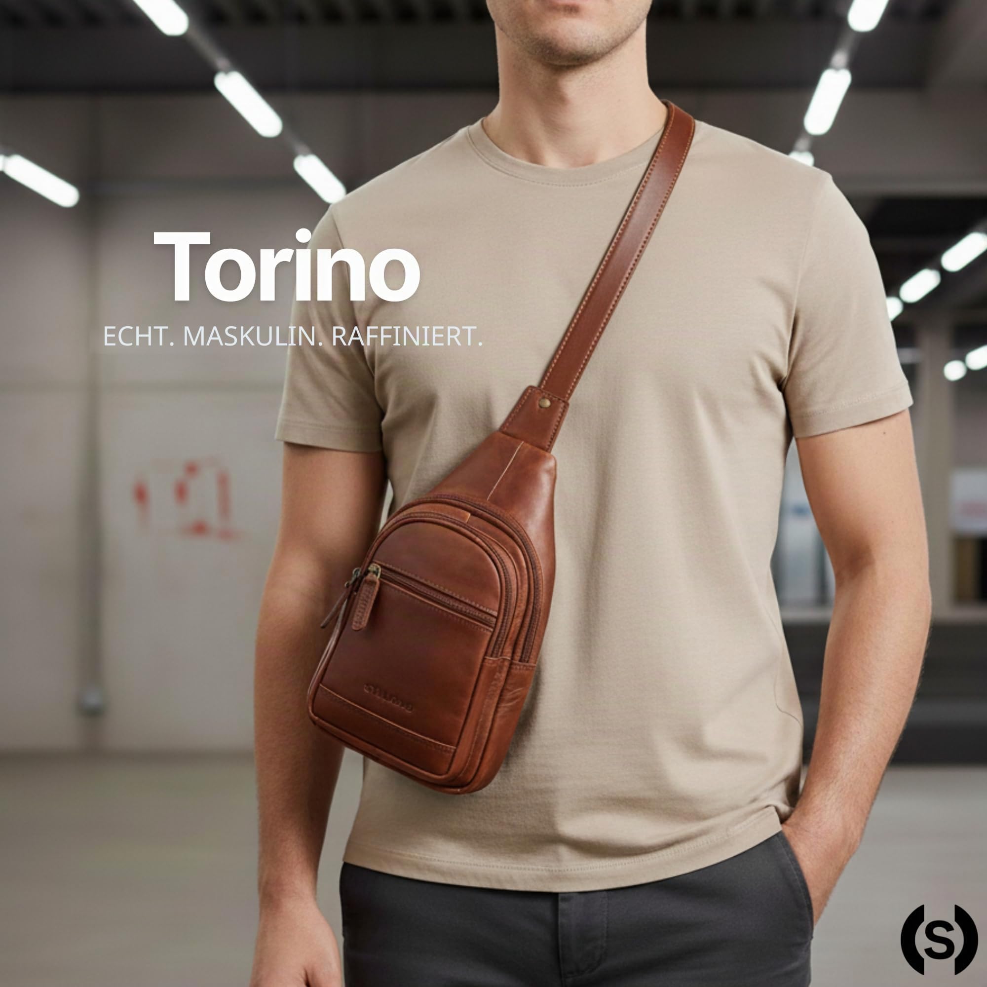 STILORD "Torino Stylishe Sling Bag Herren Leder Schwarz Crossbody Bag - Echtleder Herrentasche zum Umhängen Tablet 8,3 Zoll - Anti-Diebstahl Brustbeutel Reise & Alltag