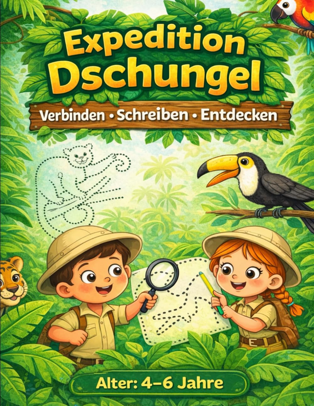 EXPEDITION DSCHUNGEL: Punkt zu Punkt für Kinder 4–6 Jahre | Verbinde die Punkte, Schreiben & Entdecken im Dschungel | Beschäftigungsbuch für Vorschule und Kindergarten