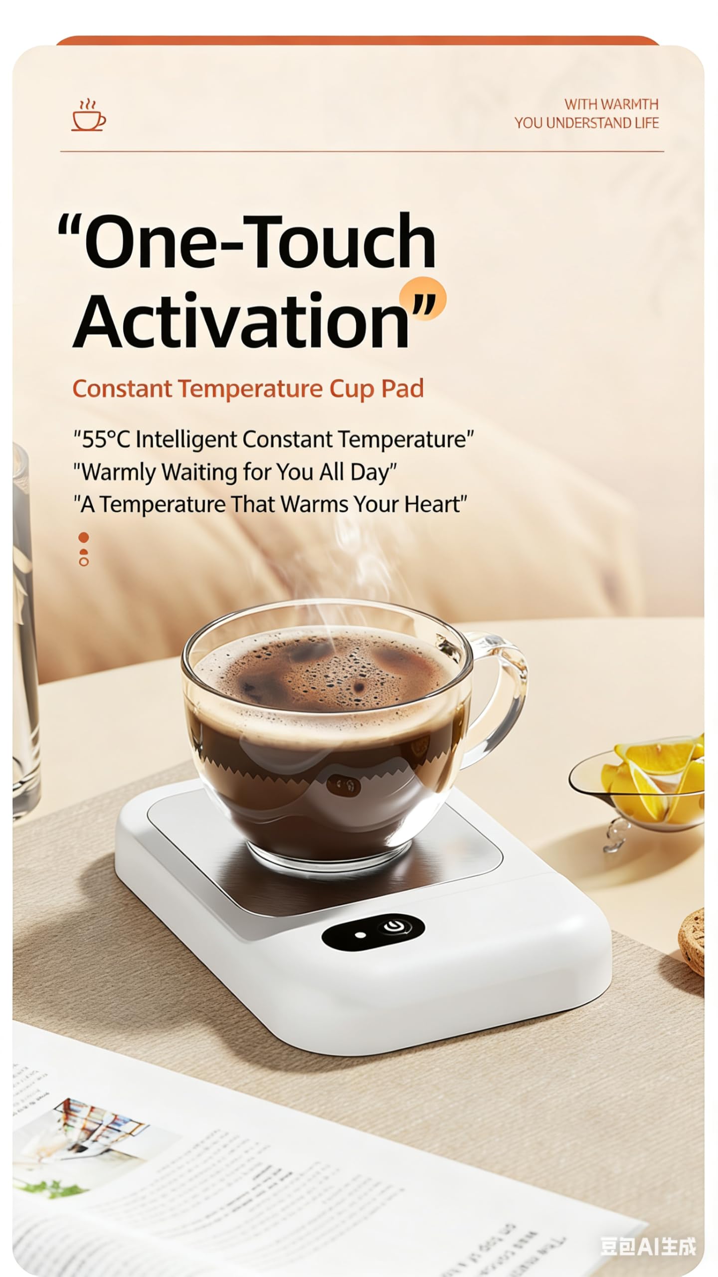 Calentador de tazas calentado a temperatura constante de 55 ℃, almohadilla térmica para taza de leche/agua para oficina en casa, tapete aislante de invierno (blanco)