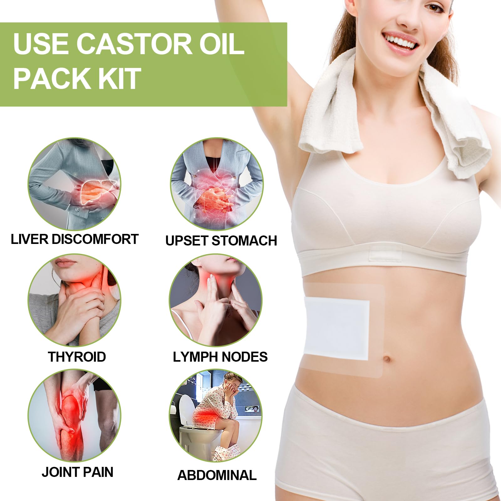 STFOCE 20pcs Castor Oil Pack Wrap, Silicone Castor Oil Pack for Sensitive Skin, No Irritation Castor Oil Pack Wrap Self-Adhesive, Leak-Proof, Soft Feel, Portable (1 Count (Pack of 20))
