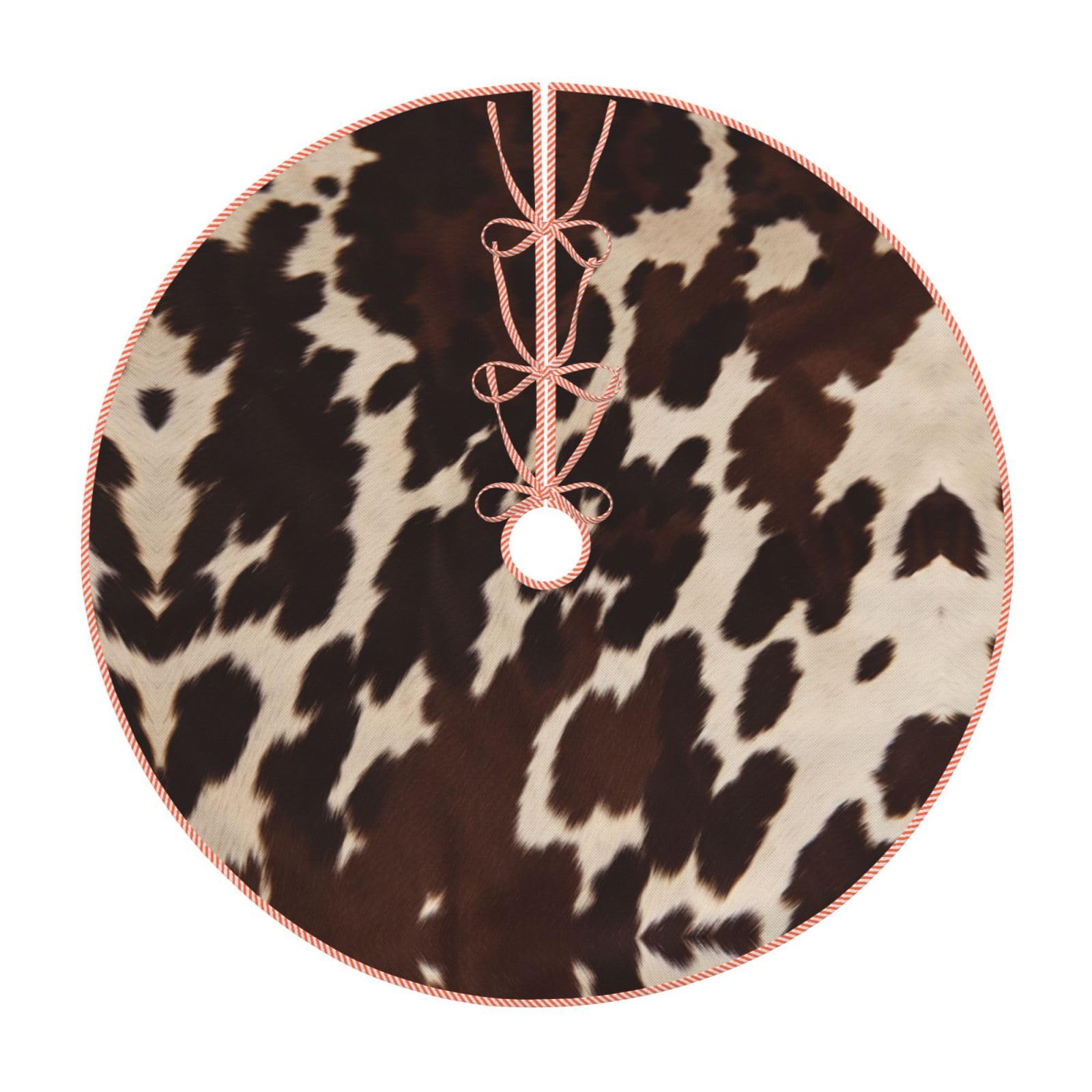Brown Cowhide Print Christmas Tree Skirt for Holiday Party Supplies, Nightmare Before Christmas Tree Skirt