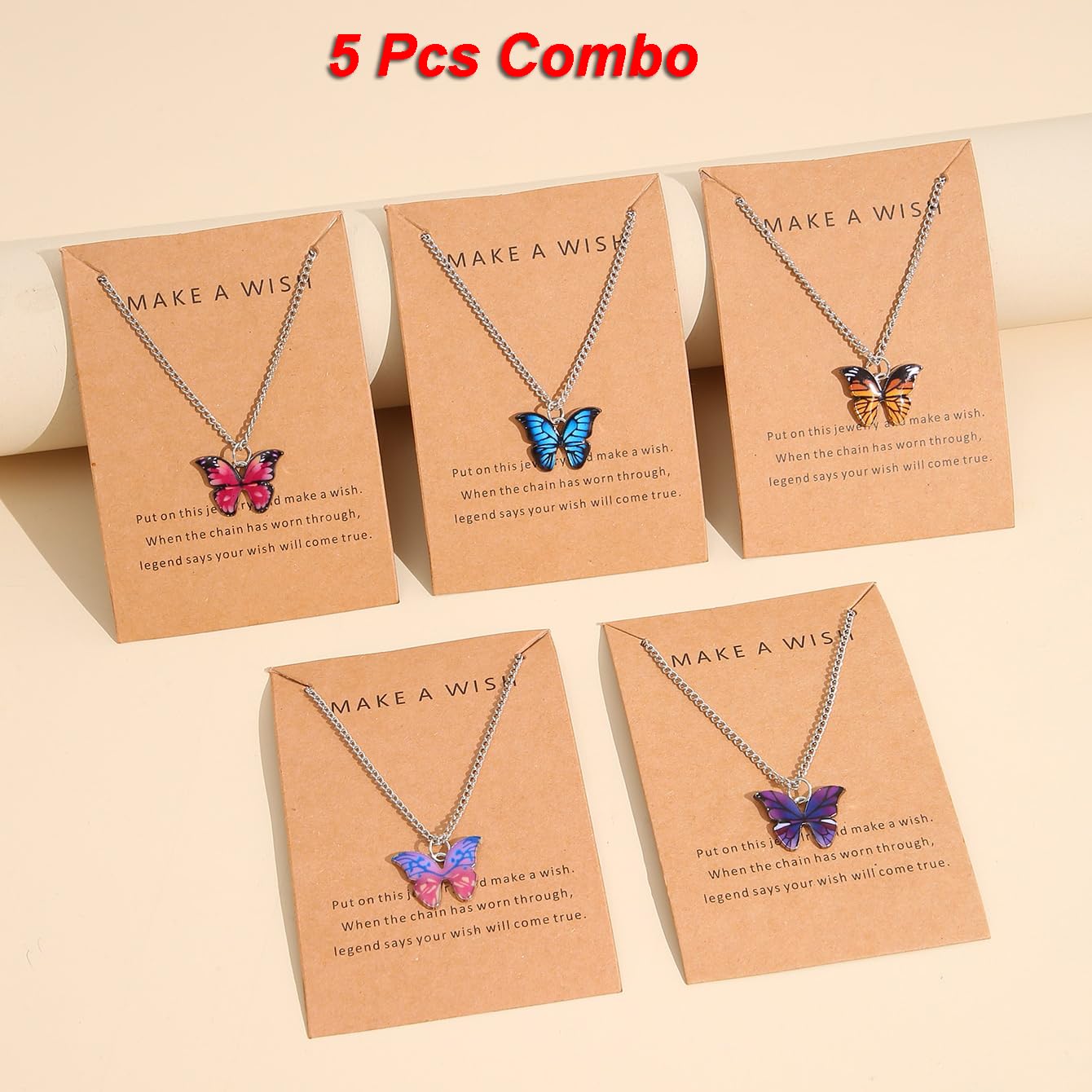 5 Pcs Stylish Butterfly Pendant Necklace Set (Silver)
