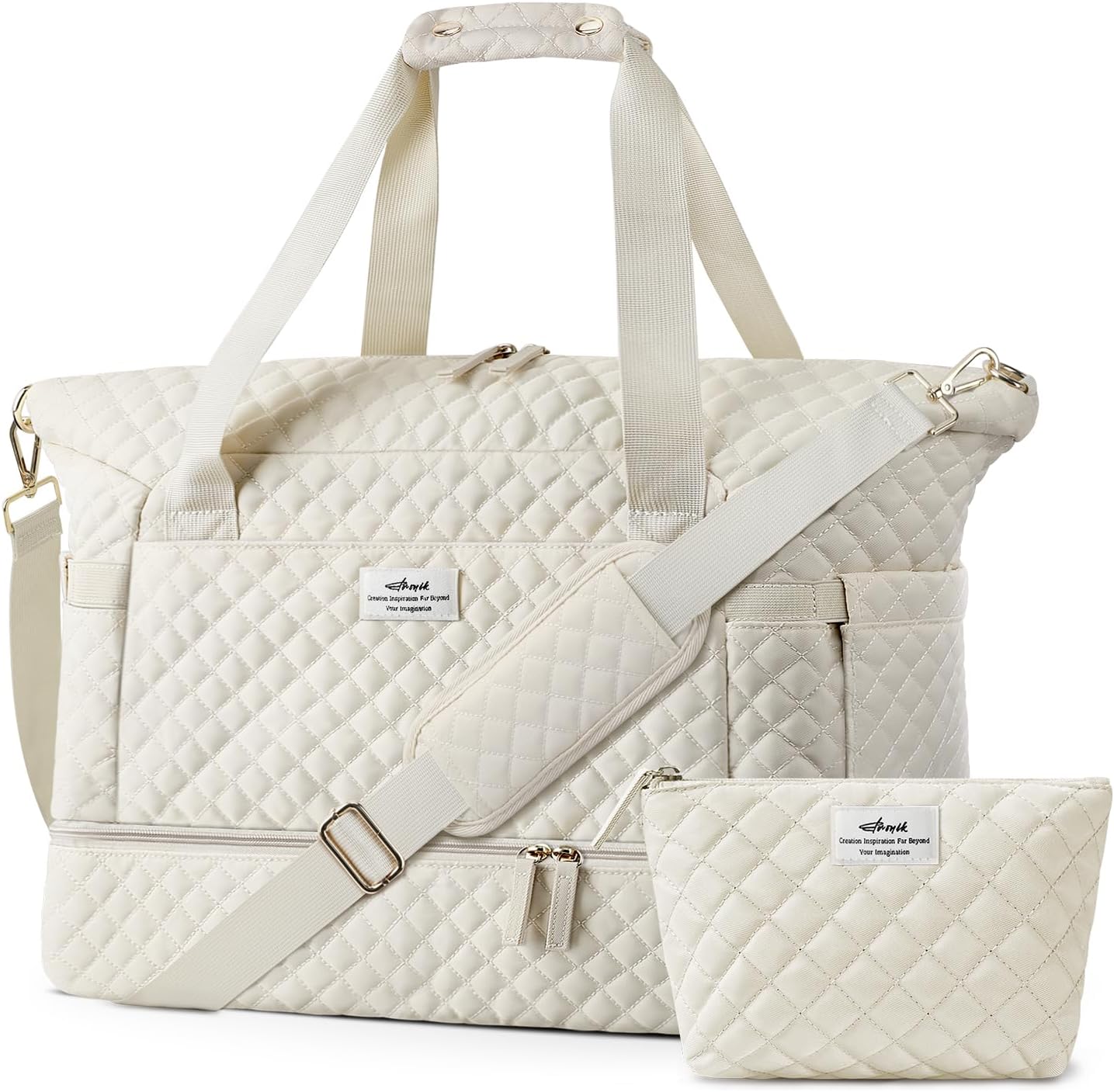 ETRONIK Travel Bag, Weekender Bags for Women, Personal Item Travel Bag with Wet Pocket, Duffel Bag for Travel with Shoes Compartment, 48L Hospital Bag for Labor and Delivery (Beige)