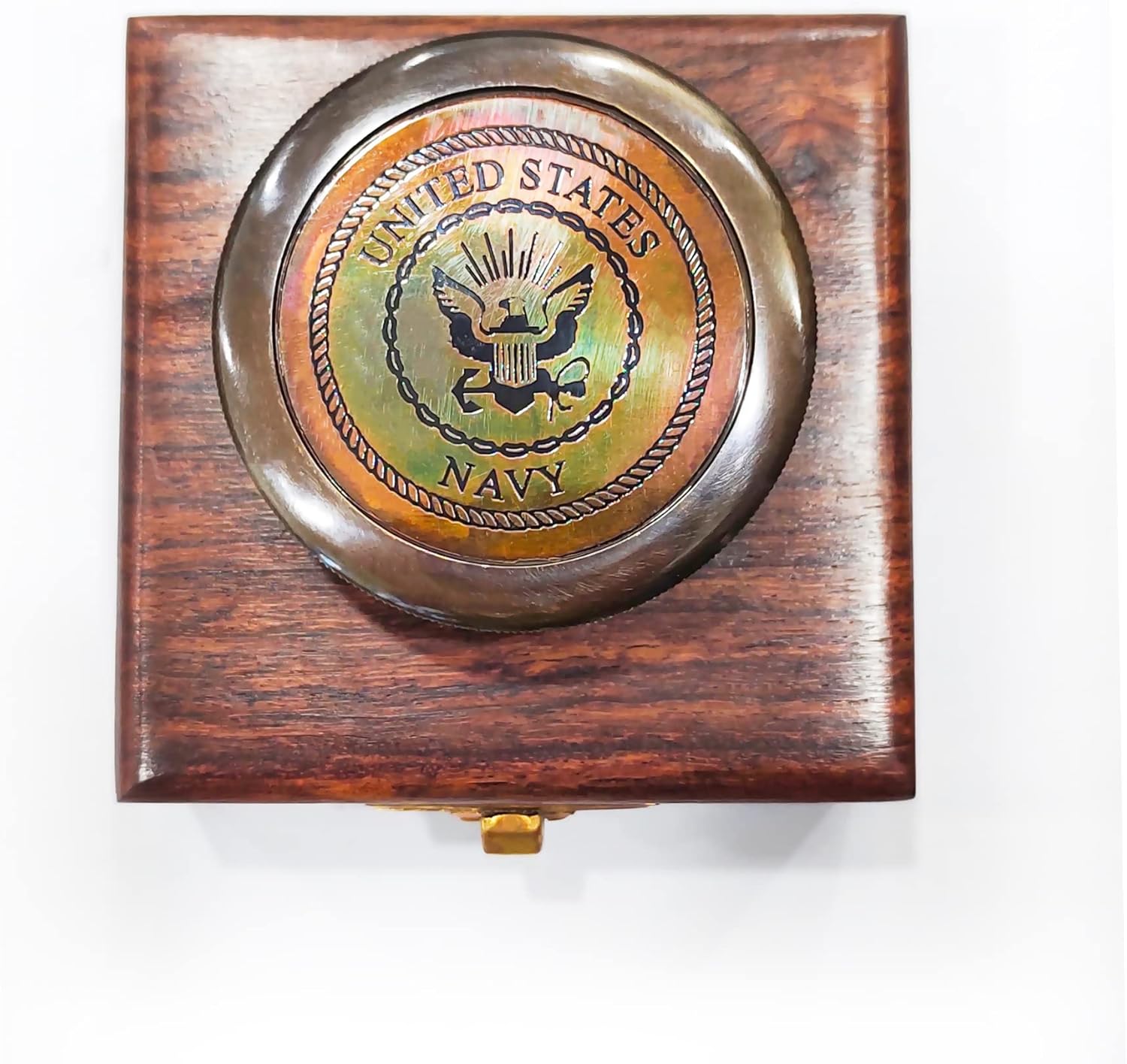 PORTHO US Navy Brass Compass with Wooden Box – Honoring Bravery & Service – Thoughtful Gift for US Navy Veterans, Armed Forces, Navy Day, Veterans Day – Hiking, Camping, Keepsake Display