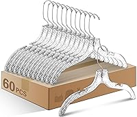 Vista 1 de Wesiti Paquete de 60 perchas de plástico transparente a granel para ropa de 17 pulgadas con corte de cristal para abrigos, camisas, trajes, tienda