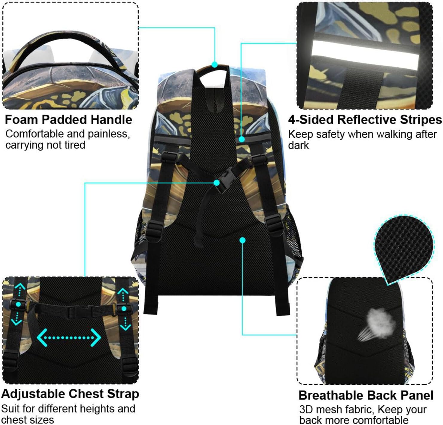 JIPONI Turtle Watercolor Student Backpack For Boys Girls School Backpack Laptop Ipad Travel Book Bag - Image 4