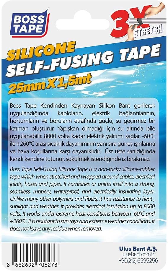 Boss Tape Silikon Kaynayan Tamir Bandı En:25mm Boy:1,5mt Beyaz