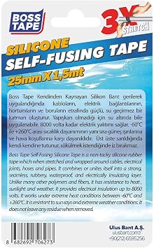 Boss Tape Silikon Kaynayan Tamir Bandı En:25mm Boy:1,5mt Beyaz