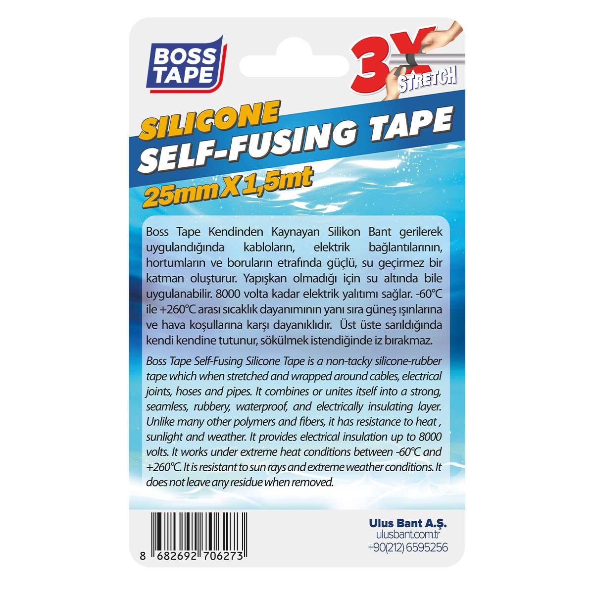 Boss Tape Silikon Kaynayan Tamir Bandı Kırmızı 25 mm x 1,5 mt