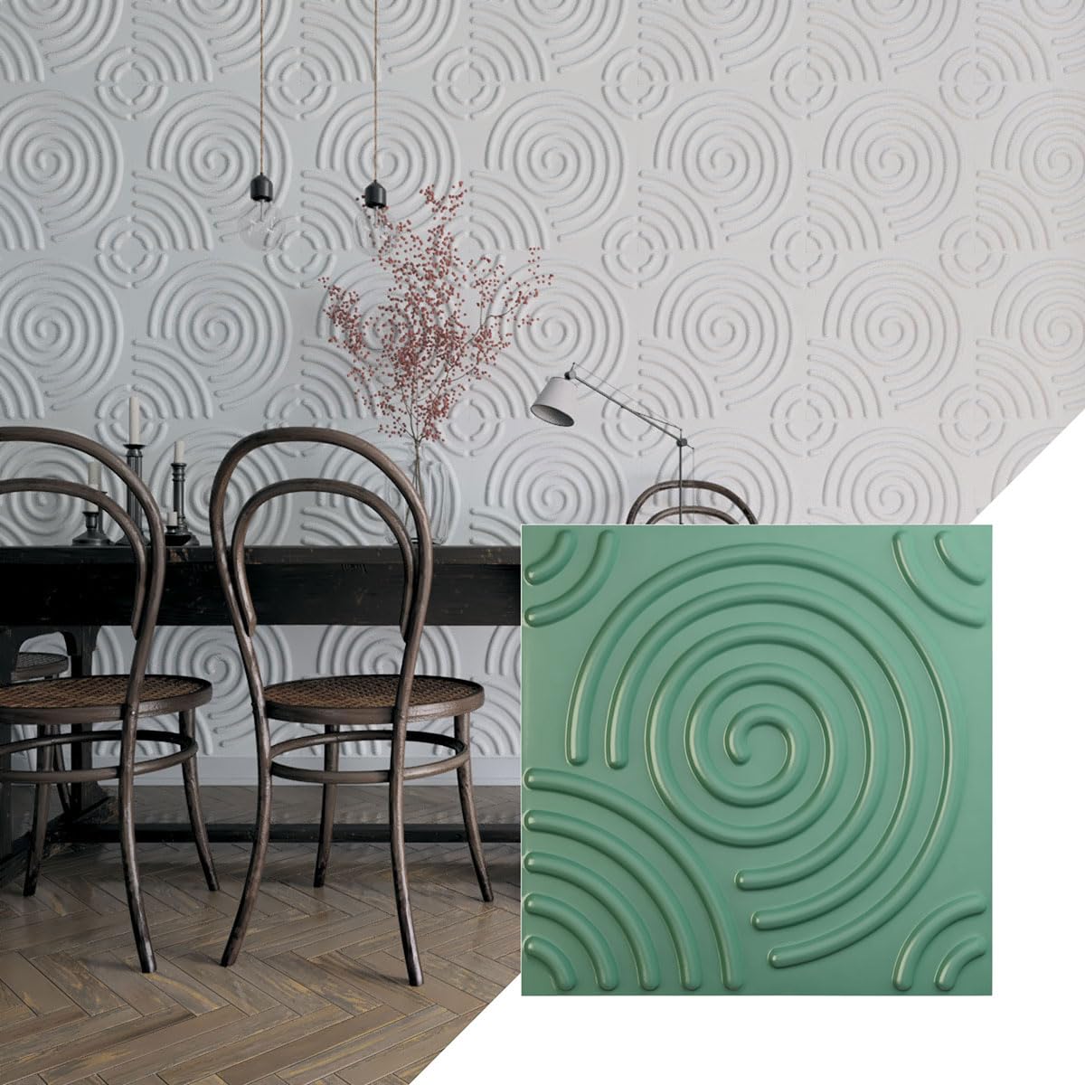 Panel de pared decorativo 3D resistente al agua y duradero con relieve en espiral fluido