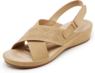 Women's Comfortable Low Wedge Slingback Sandals with Cross Straps